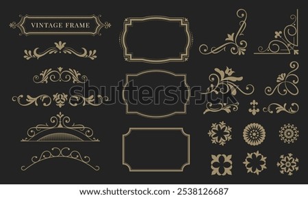 Set of ornate vintage frames and twisted floral elements. Fragments of curls and decorative elements to create your invitations, certificates, posters and cards.Vector