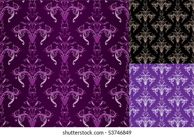 Set of ornate violet and black backgrounds for design