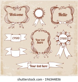 Set of ornated decorative vintage borders. Vector illustration.