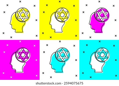 Set Orthodox jewish hat icon isolated on color background. Jewish men in the traditional clothing. Judaism symbols.  Vector