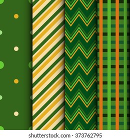 Set os green and orange seamless patterns for the St. Patrick's Day. Stock vector.