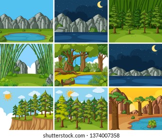 Set os nature landscape illustration