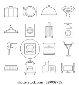 Set os simple modern hotel symbols line art  icons on white background vector illustration