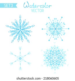 Set os watercolour snowflakes. Vector various snowflakes isolated on white background.
