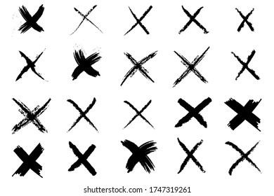 Set os X or deny icons. Grunge X marks. Grunge letter X.