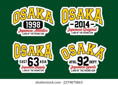 Establecer osaka de etiqueta de época con camiseta, etc