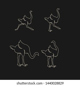 set of ostrich gold outline logo with gold color icon design vector illustration