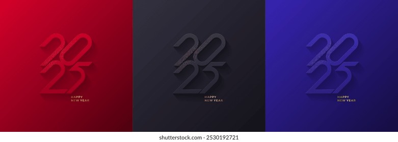 Logo del Año Nuevo 2025. Signo de año Nuevo con oro brillante.  Diseño de Festiva para invitación, calendario, volante, tarjeta de felicitación, etc. Ilustración vectorial.