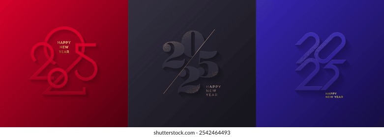 Set ot 2025 New Year sign. Holiday greeting card.  Holiday design for flyer, greeting card, invitation, calendar, etc. Vector illustration.