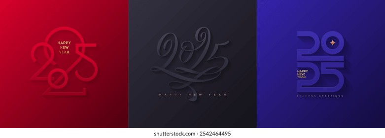 Fije el signo del año Nuevo 2025. Tarjeta de felicitación de Festiva.  Diseño de Festiva para flyer, tarjeta de felicitación, invitación, calendario, etc. Ilustración vectorial.