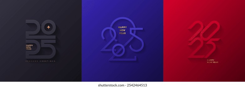 Fije el signo del año Nuevo 2025. Tarjeta de felicitación de Festiva.  Diseño de Festiva para flyer, tarjeta de felicitación, invitación, calendario, etc. Ilustración vectorial.