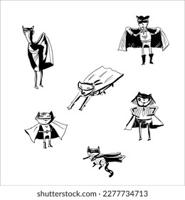 Set ot funny superhero cartoon characters. Vector illustration.