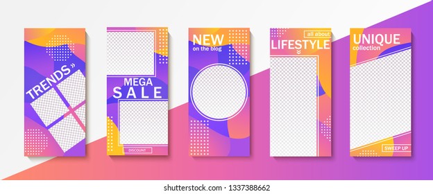 Set ot instagram templates for stories, sales and news. Backgrounds for your design, for social media landing page, website, mobile app and poster, flyer, coupon, gift card. Vector illustration.