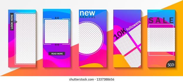 Set ot templates for stories, sales, gifts. Backgrounds for your design, for social media landing page, website, mobile app and poster, flyer, coupon, gift card. Vector illustration.