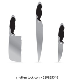 Set ot three kitchen knives vector illustration