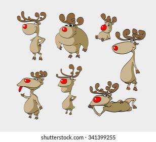 A set ot vector colorful christmas raindeer illustrations. Cartoony pictures.