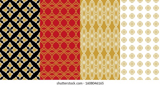 Set ot vintage geometric patterns. Repeating print with oriental motifs. Template for cards, gift wrappings and textile design.