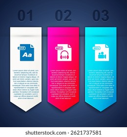 Set OTF file document, MP3 and MOV. Business infographic template. Vector