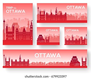 Set of Ottawa landscape country ornament travel tour concept. Culture traditional, magazine, book, poster, abstract, element. Vector decorative ethnic greeting card or invitation background