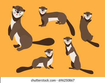 Set of otter in modern flat style. Animal character design isolate background.  