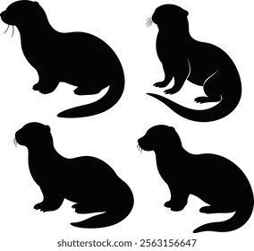 Set of otter Silhouette Design with white Background and Vector Illustrations