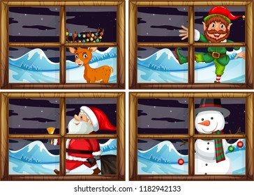 A set of ourside window frame illustration