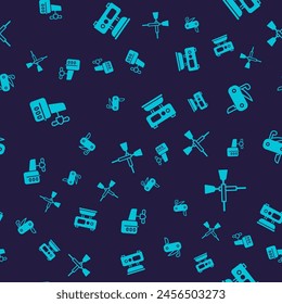 Set Outboard boat motor, Swiss army knife, Electronic scales and Crossed oars paddles on seamless pattern. Vector