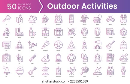 Set of outdoor activities icons. Gradient style icon bundle. Vector Illustration