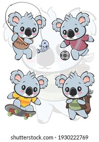 set of the outdoor activity cute koala cartoon character - all hobby