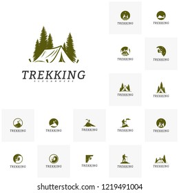 Set of Outdoor activity symbol logo, Camping, Climber, Rock Climber