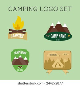 Set of outdoor adventure badges and campsite logo emblems. Summer 2015 stickers. Vector