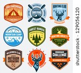 Set of outdoor adventure badges and hunting logo emblems