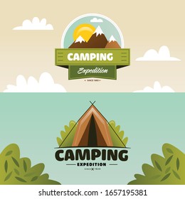 Set of outdoor adventure camp labels and badges