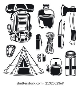 Set Set Outdoor-Abenteuer-Camping-Vektorelemente