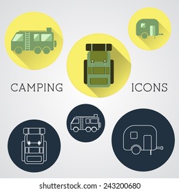 Set of outdoor adventure icons, badges and campsite logo emblems. Summer 2015 stickers. Vector