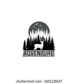Set of outdoor adventure quotes on chalkboard. Vector. Concept for shirt or logo, print, stamp. camping tent, lantern, axe, mountains, bear, deer, forest silhouette
