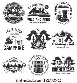 Camping Badges Mountains Coniferous Forest Wooden Stock Vector (Royalty ...
