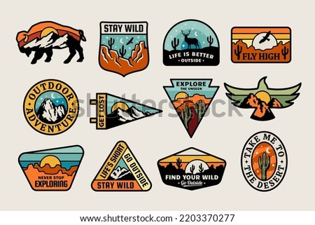 Set of outdoor adventure vector badges. Graphics for t-shirt prints, stickers, posters and other uses.