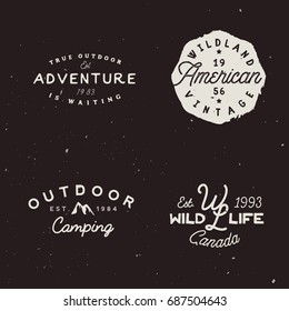 Set of outdoor adventures badges. Retro logotype on travel theme.
