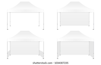 Set of outdoor canopy tents mockups isolated on white background. Vector illustration