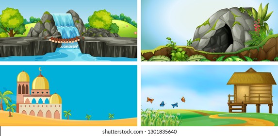 Set of outdoor landscape illustration