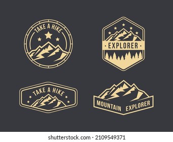 Set of outdoor mountain adventure travel badge patch logo, Hiking logo, hiker patch