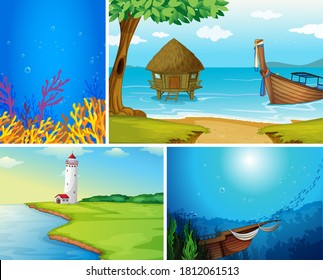 Set Of Outdoor Nature Background Illustration