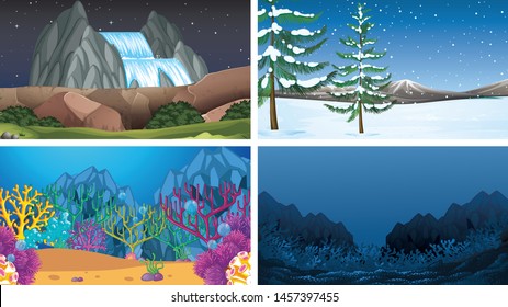 Set of outdoor nature scenes blank empty templates illustration