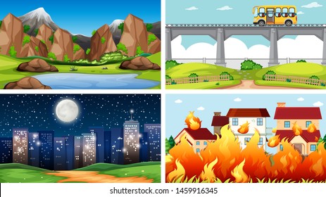 Set of outdoor nature scenes blank empty templates illustration