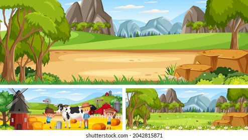 Set mit Panoramablick im Freien mit Cartoon-Zeichengrafik