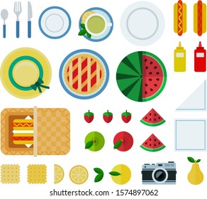 Set of Outdoor Picnic icons flat vector illustration