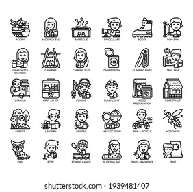 Set of Outdoor Recreation thin line and pixel perfect icons for any web and app project. 