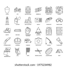 Set of outdoor recreation thin line and pixel perfect icons for any web and app project. 