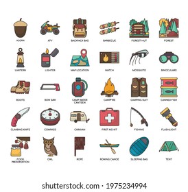 Set of outdoor recreation thin line and pixel perfect icons for any web and app project. 